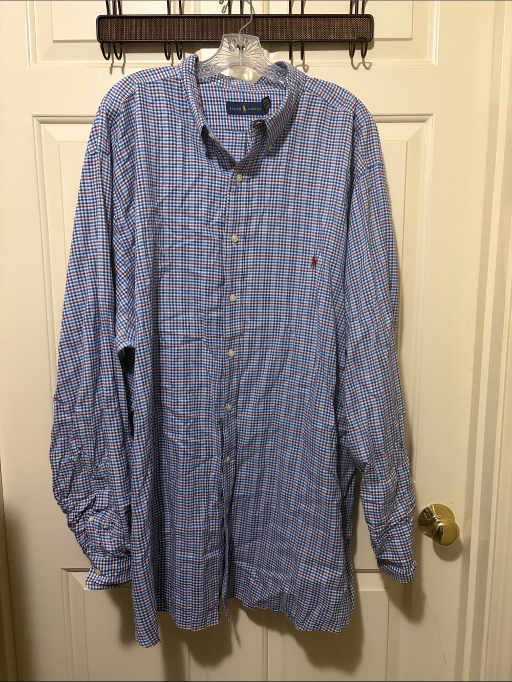 Ralph Lauren Blue and Red Micro-Check Button-Down Dress Shirt - 3XT